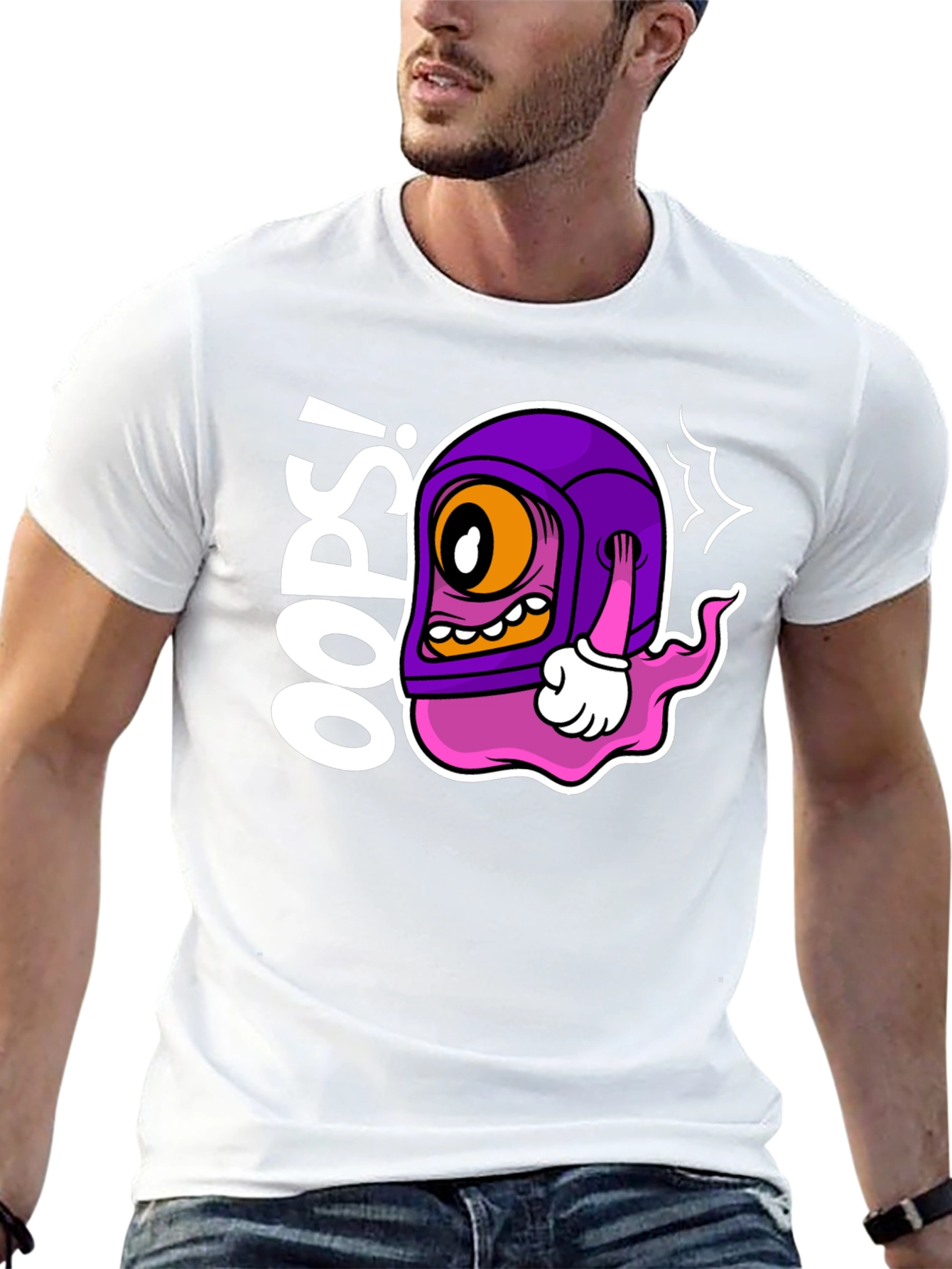 Oops! Cartoon Character Black T-Shirt