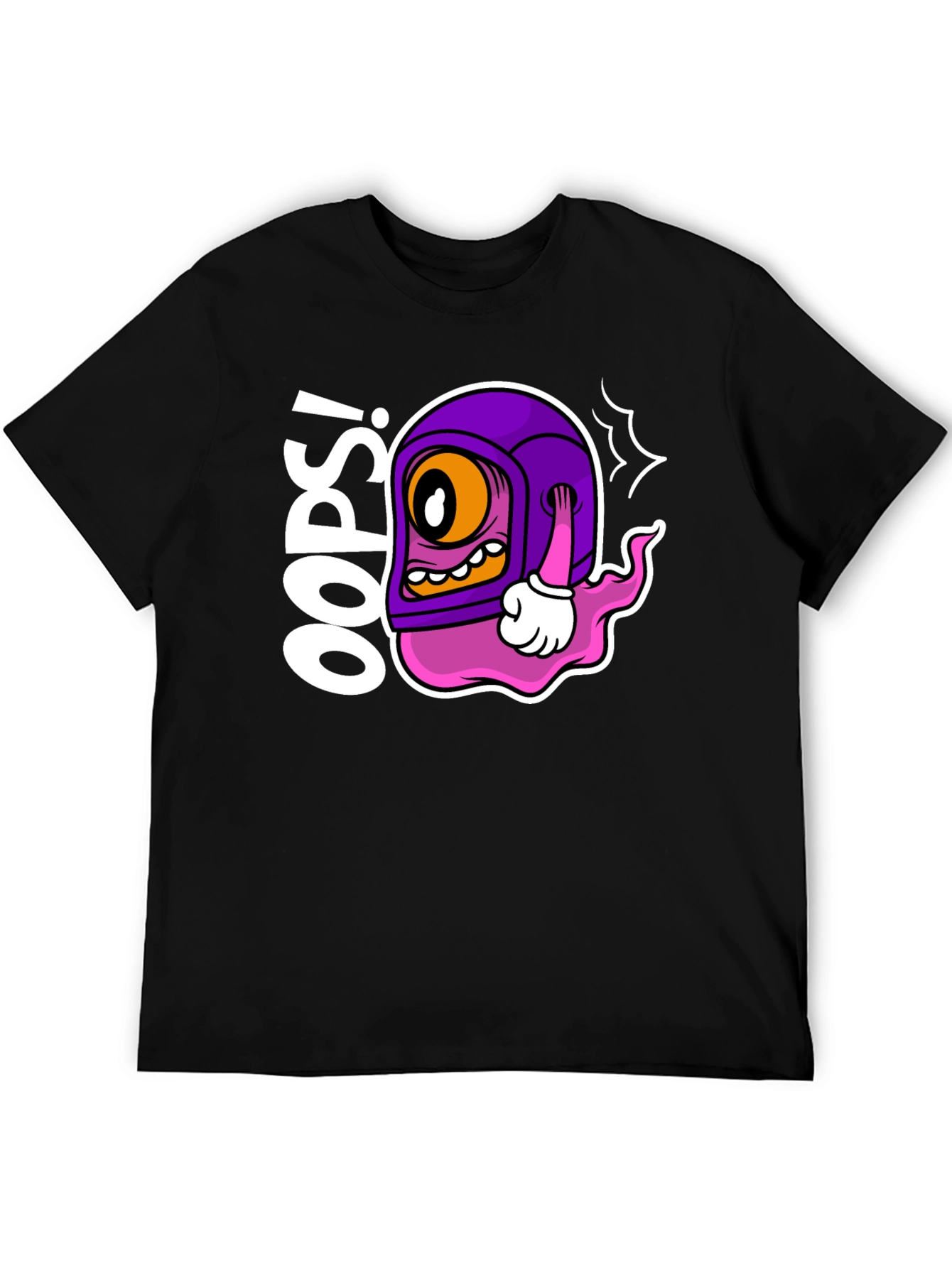 Oops! Cartoon Character Black T-Shirt