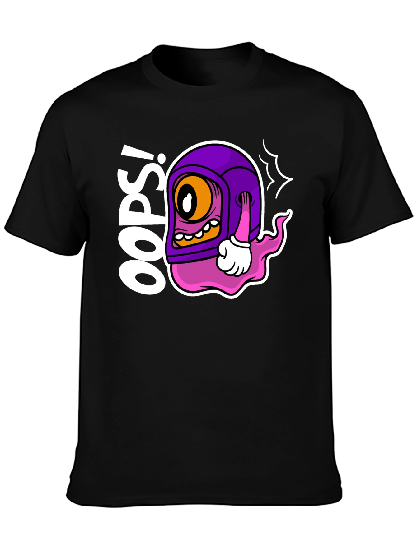 Oops! Cartoon Character Black T-Shirt