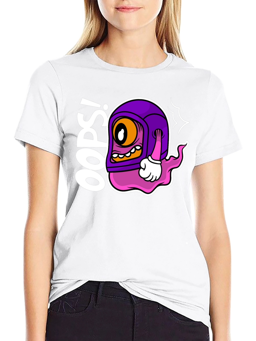 Oops! Cartoon Character Black T-Shirt