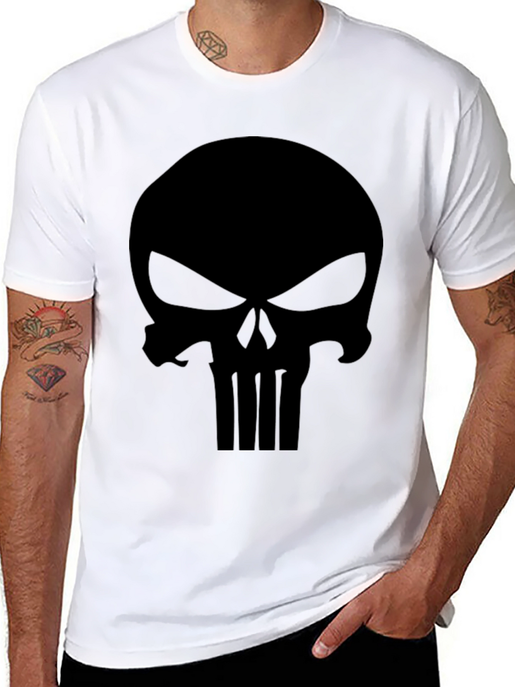 Mens Black Punisher Skull Graphic T-Shirt