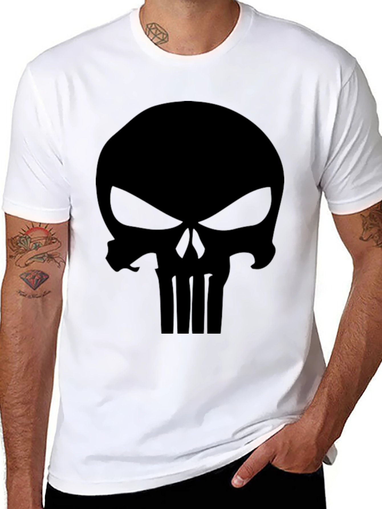 Mens Black Punisher Skull Graphic T-Shirt