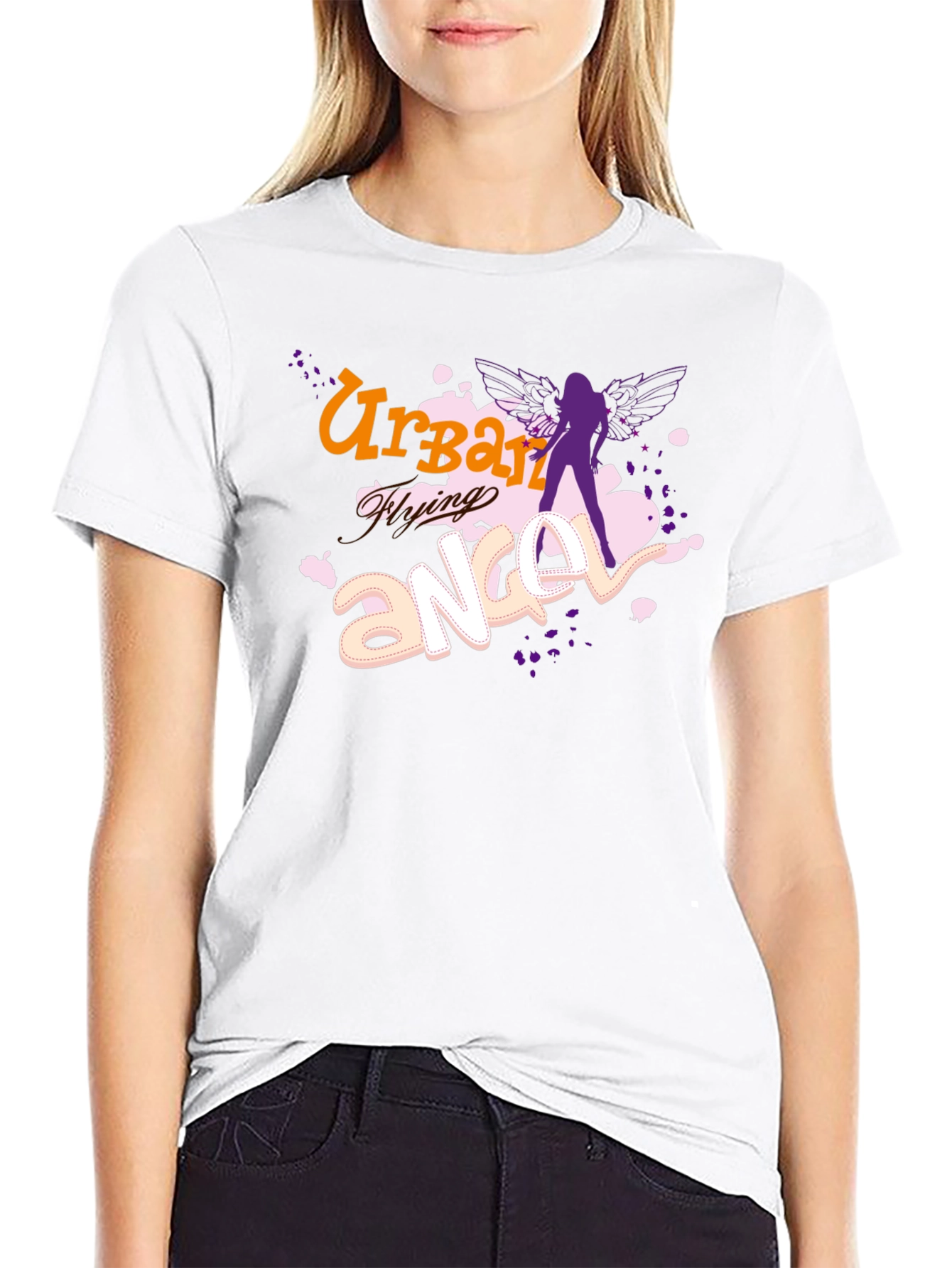 Urban Flying Angel Graphic T-Shirt - Black
