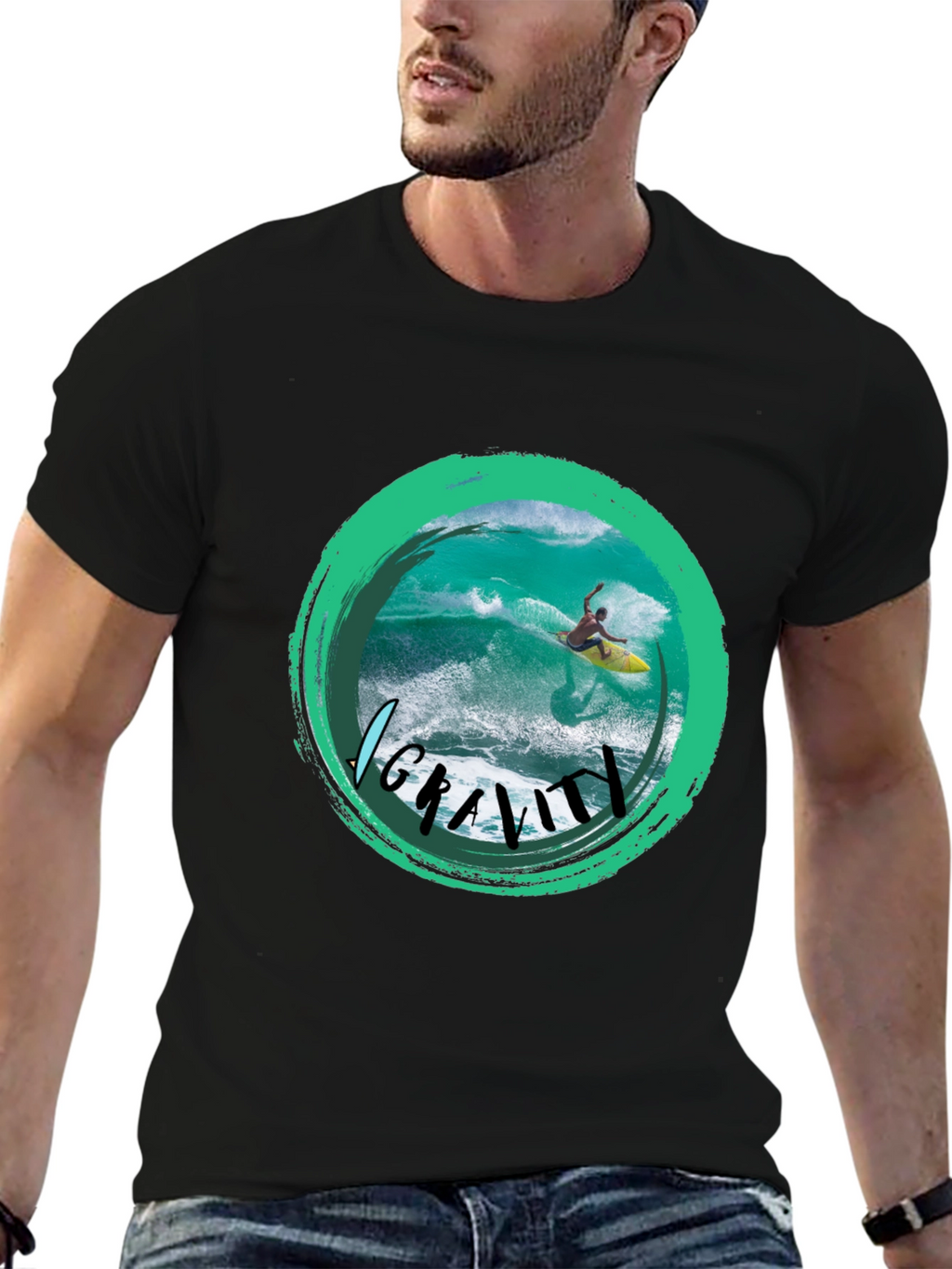 Surfer Graphic T-Shirt - No Gravity Black Tee