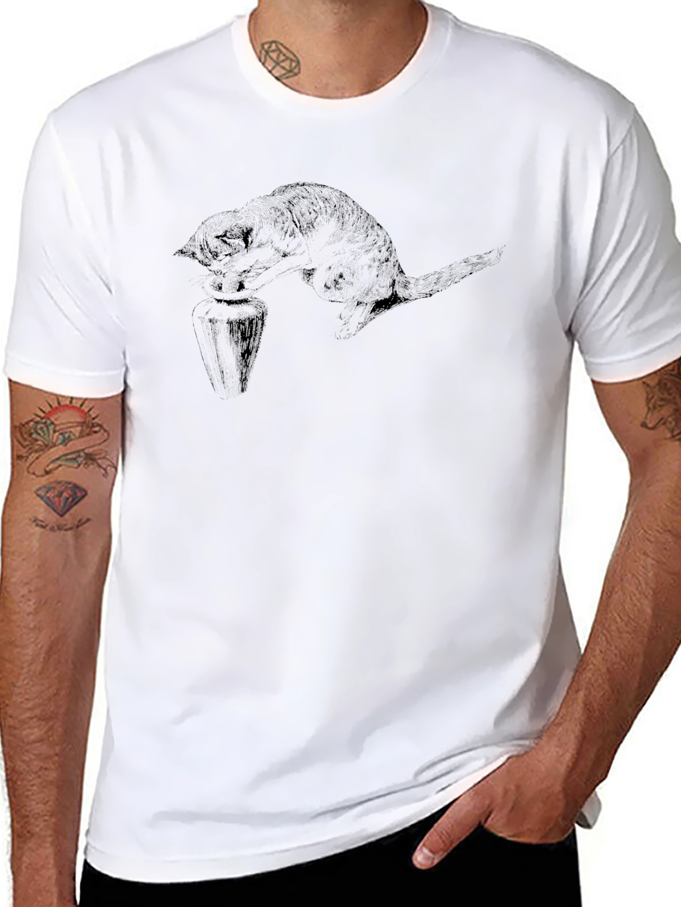 Black Cat Illustration Tee