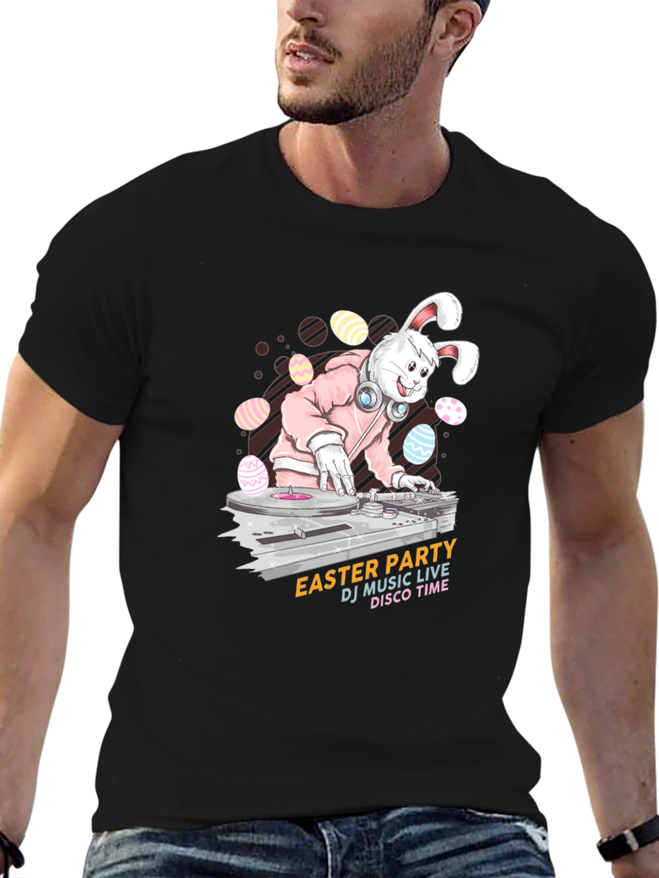 Easter Bunny DJ Black T-Shirt