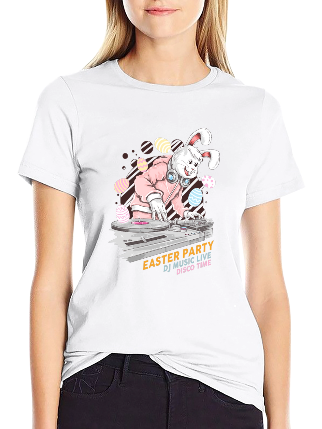 Easter Bunny DJ Black T-Shirt