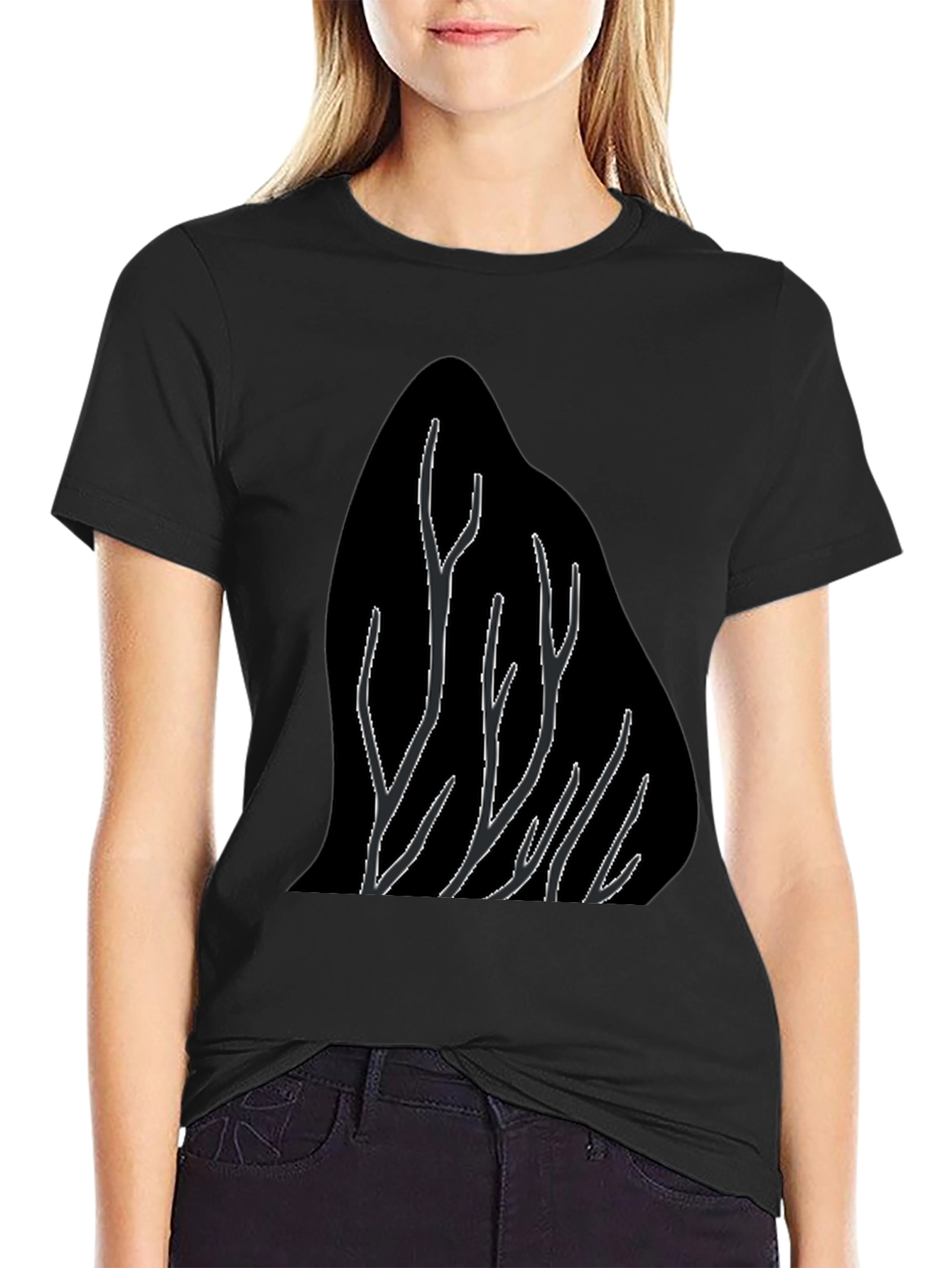 Abstract Tree Branch Graphic Black T-Shirt