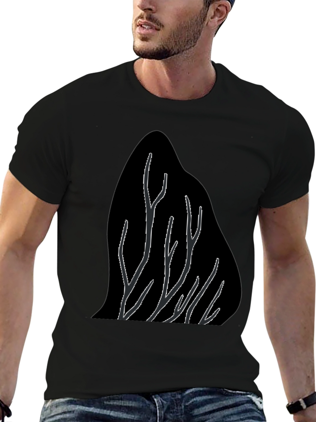Abstract Tree Branch Graphic Black T-Shirt