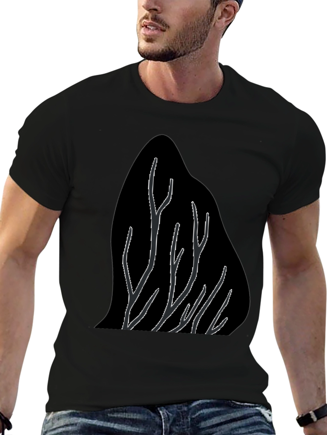 Abstract Tree Branch Graphic Black T-Shirt