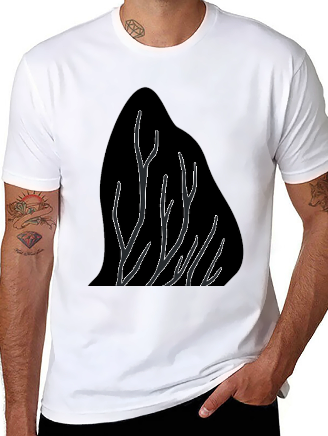 Abstract Tree Branch Graphic Black T-Shirt