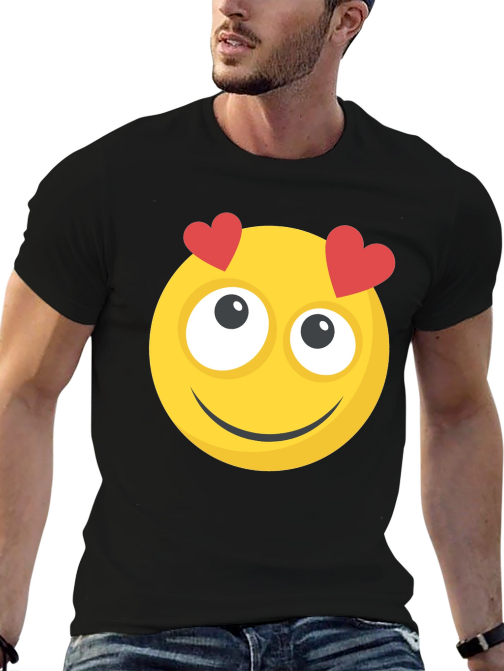 Emoji Heart Eyes Graphic Tee - Black