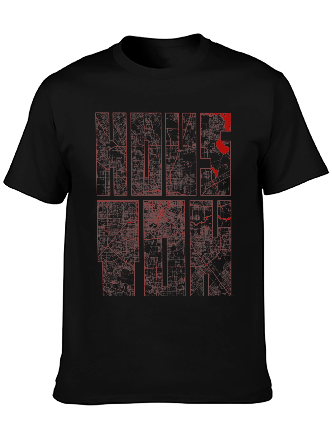Black Graphic Tee - Red Ink City Map Design