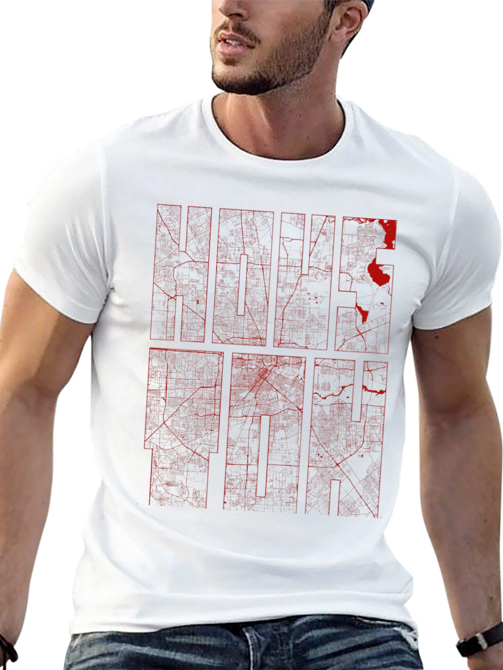 Black Graphic Tee - Red Ink City Map Design