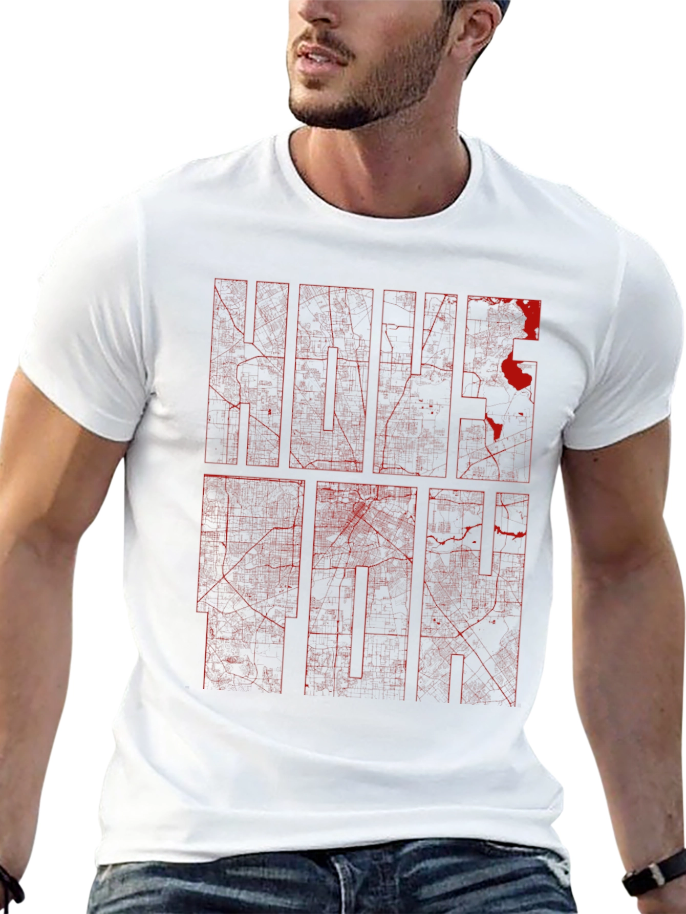 Black Graphic Tee - Red Ink City Map Design