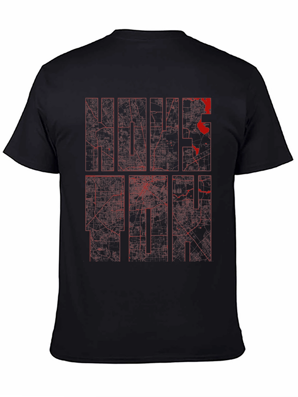 Black Graphic Tee - Red Ink City Map Design