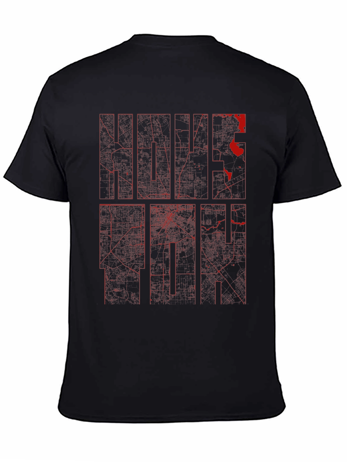 Black Graphic Tee - Red Ink City Map Design