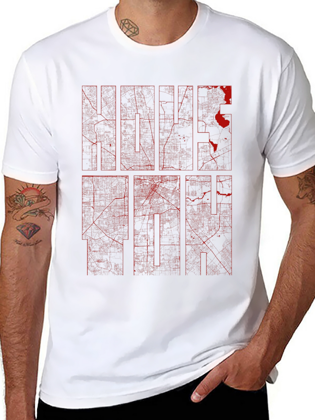 Black Graphic Tee - Red Ink City Map Design