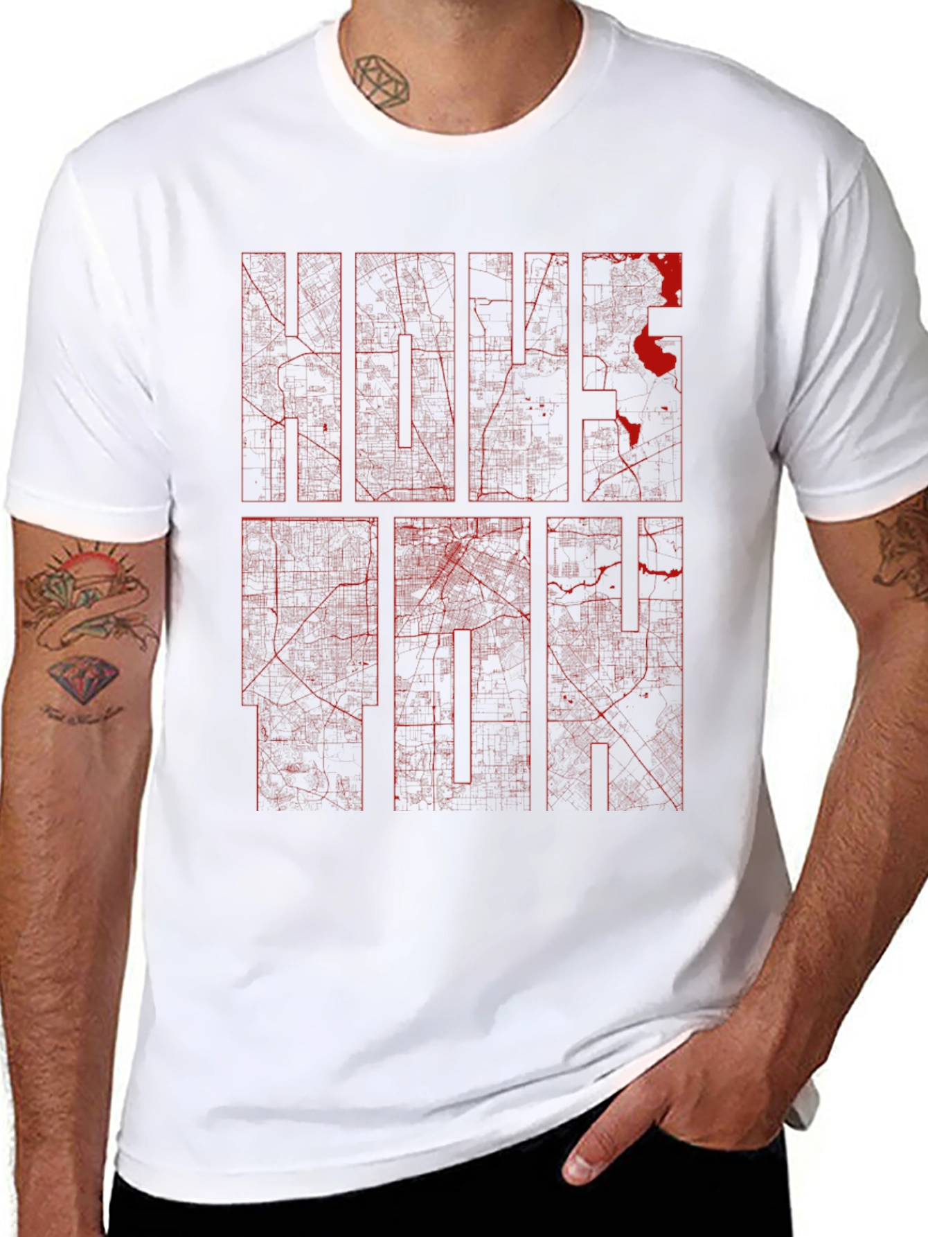 Black Graphic Tee - Red Ink City Map Design