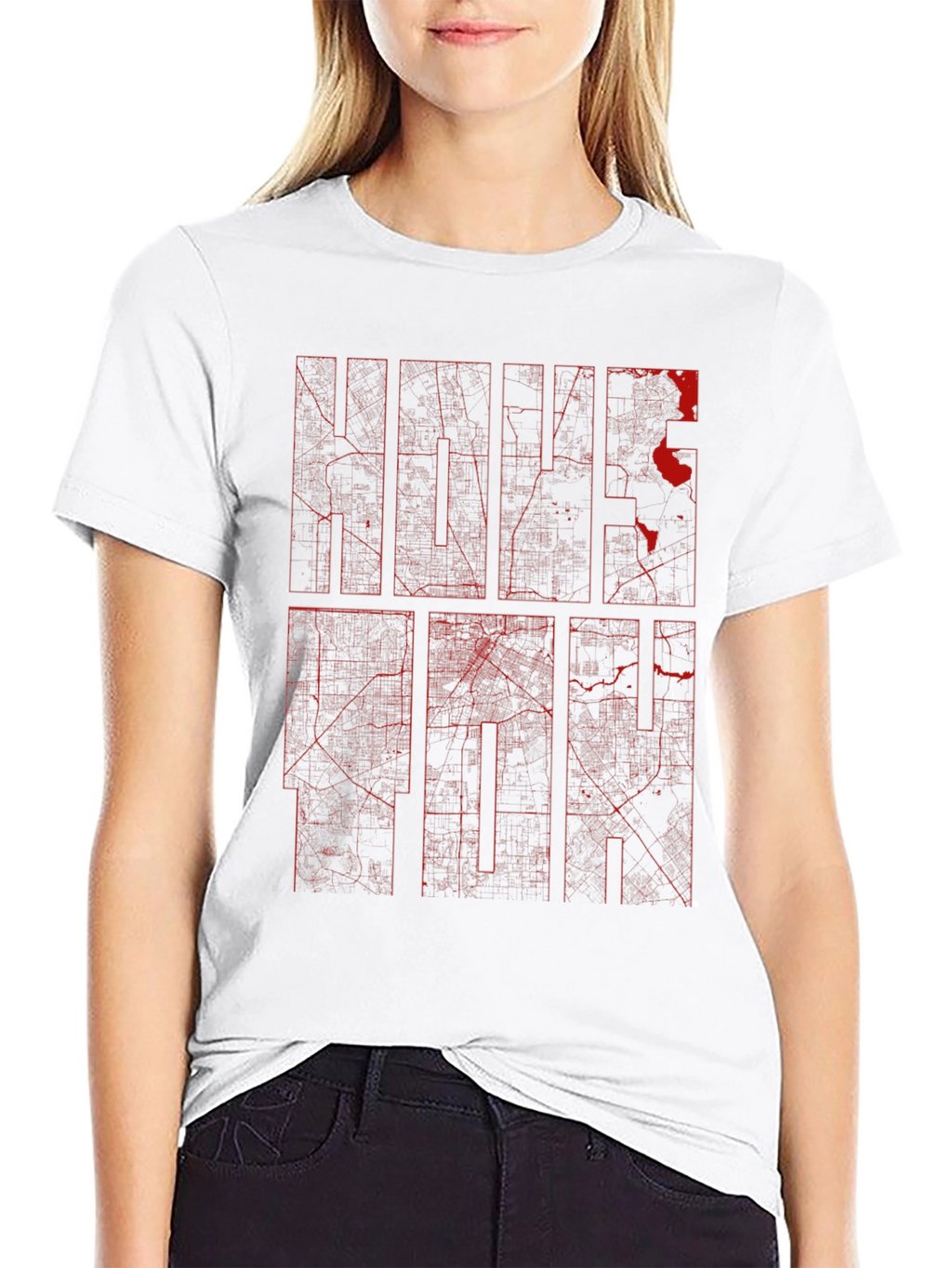 Black Graphic Tee - Red Ink City Map Design