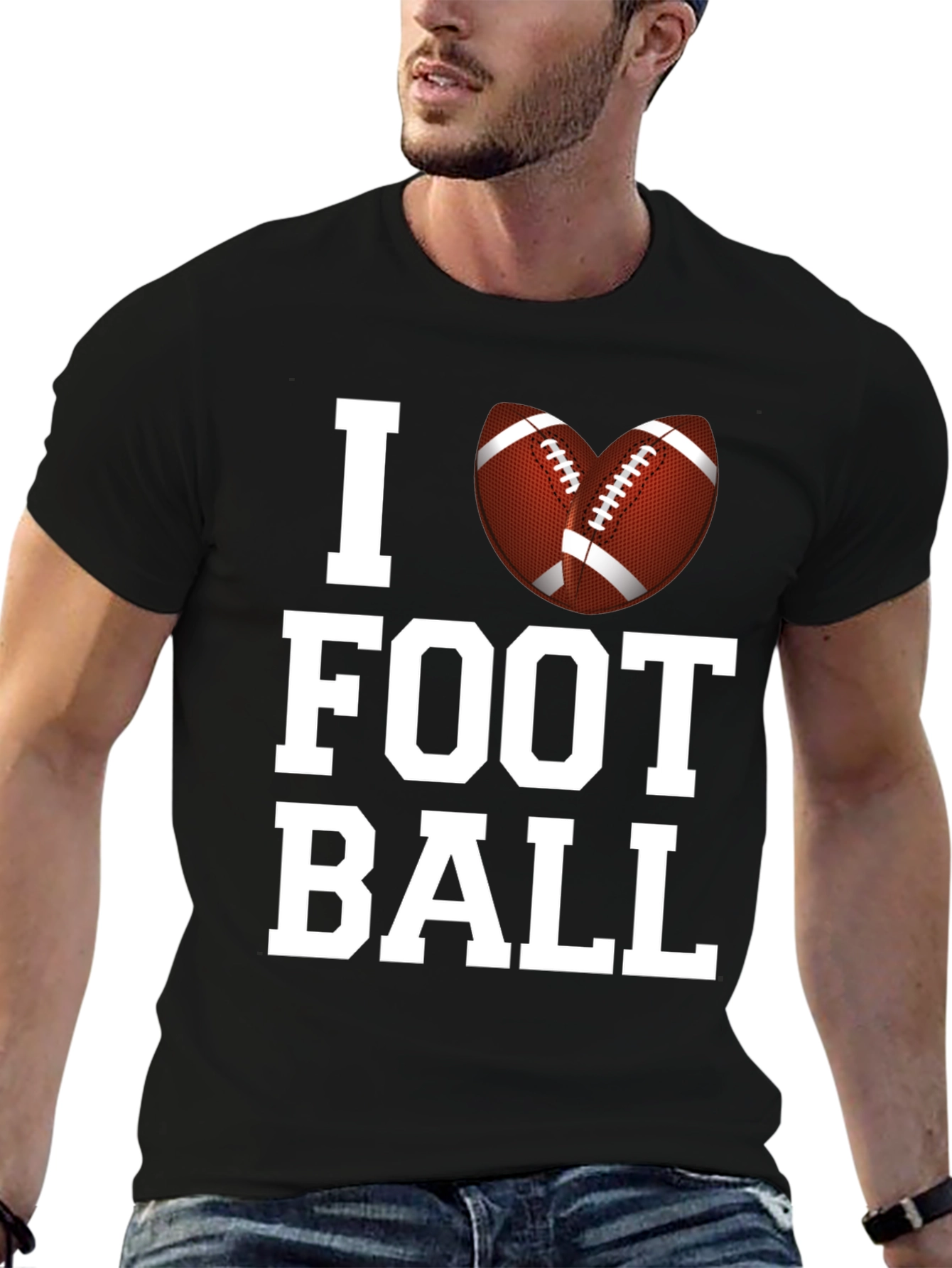 I Love Football Graphic Tee - Black Cotton T-Shirt