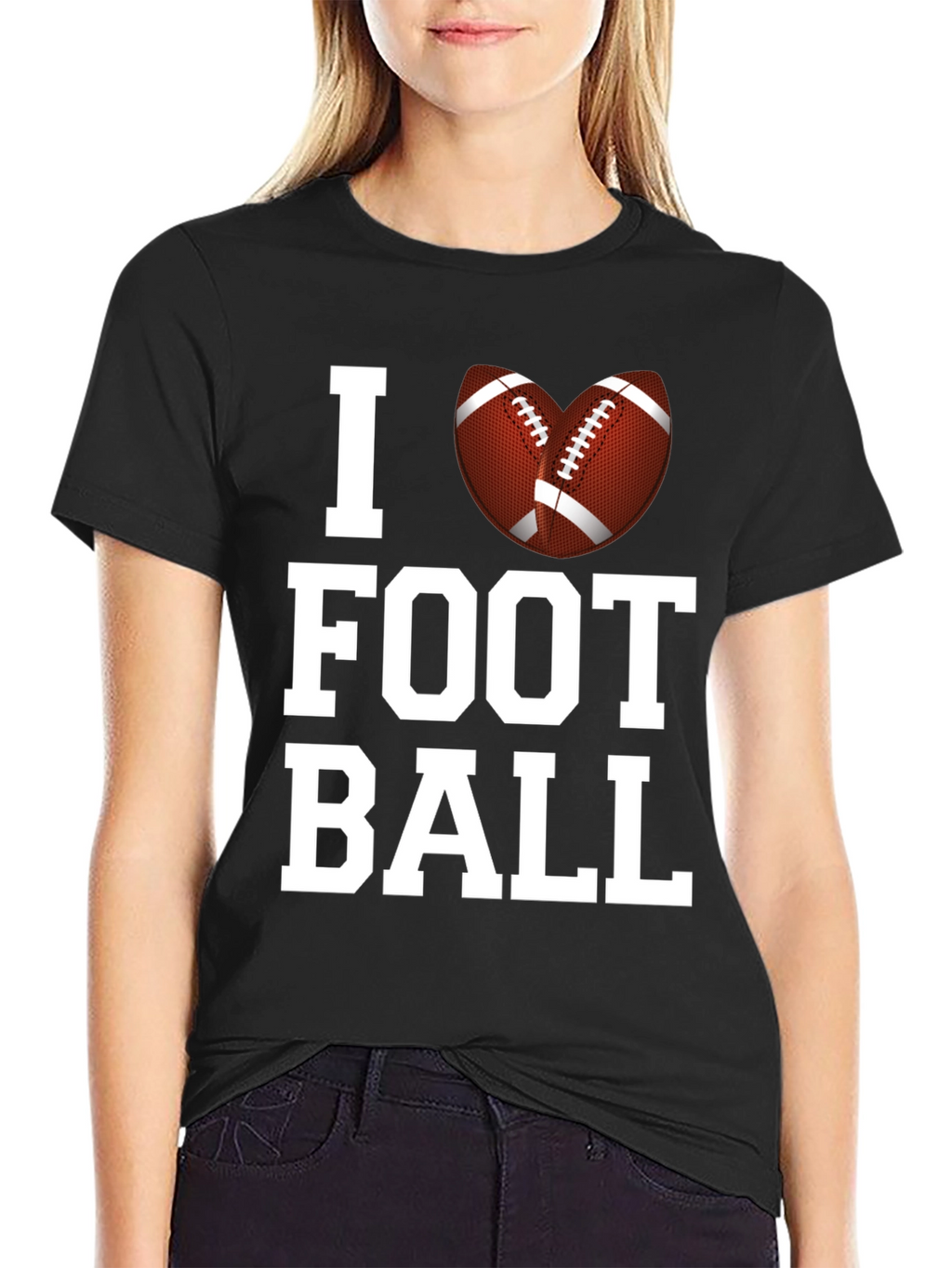 I Love Football Graphic Tee - Black Cotton T-Shirt