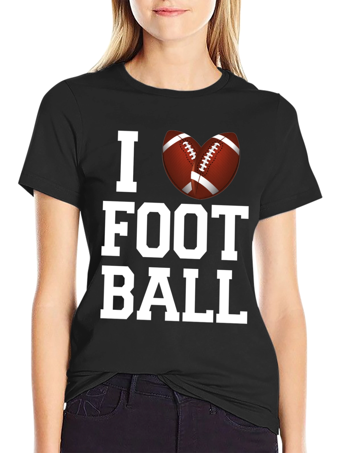I Love Football Graphic Tee - Black Cotton T-Shirt