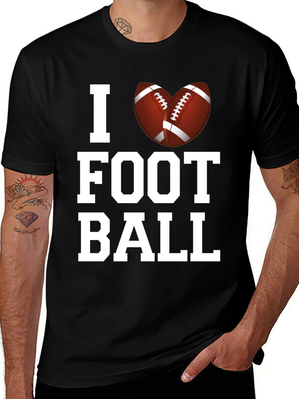 I Love Football Graphic Tee - Black Cotton T-Shirt