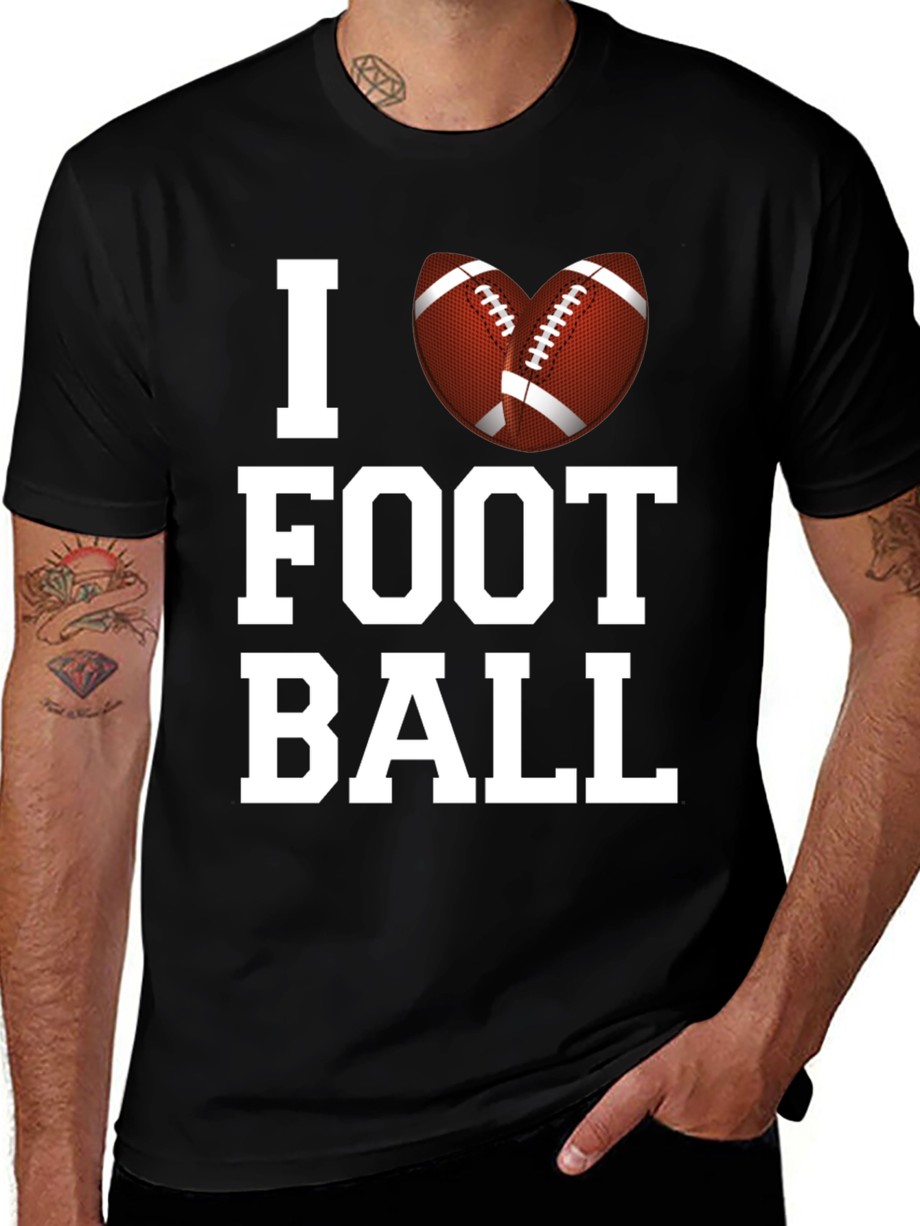 I Love Football Graphic Tee - Black Cotton T-Shirt