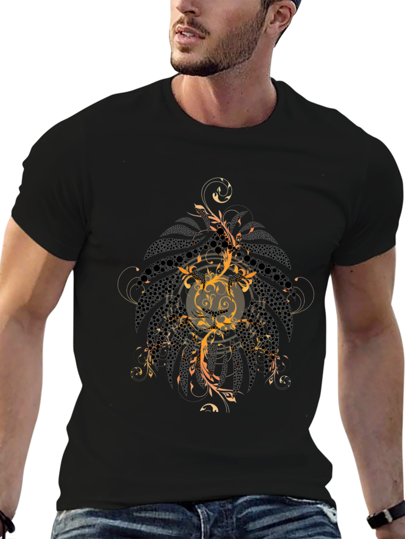 Mens Graphic Print Black Tee