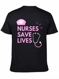 Nurses Save Lives Pink Graphic Black T-Shirt