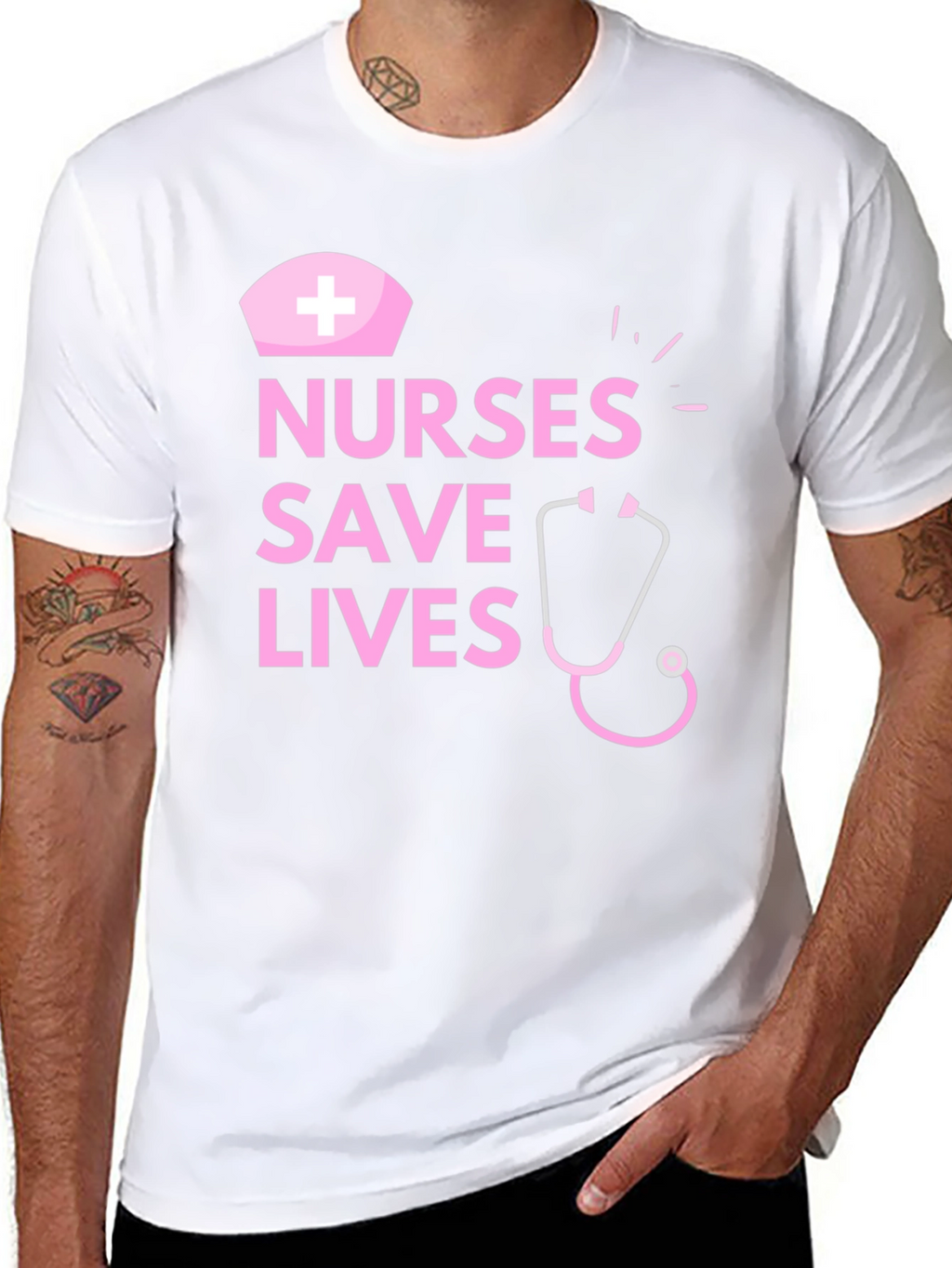 Nurses Save Lives Pink Graphic Black T-Shirt