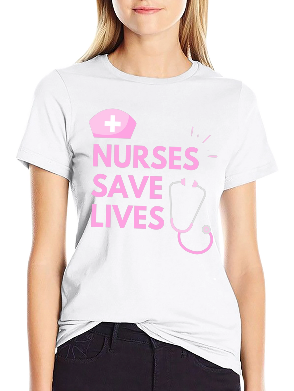 Nurses Save Lives Pink Graphic Black T-Shirt