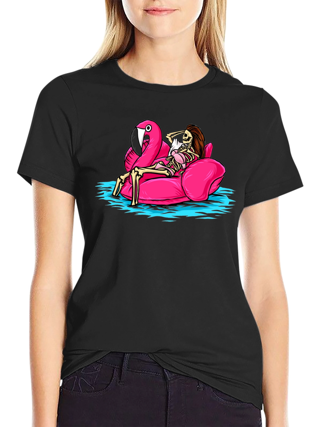 Skeleton Flamingo Pool Float T-Shirt