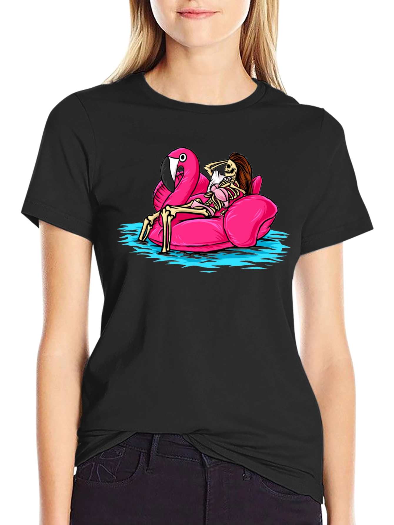 Skeleton Flamingo Pool Float T-Shirt