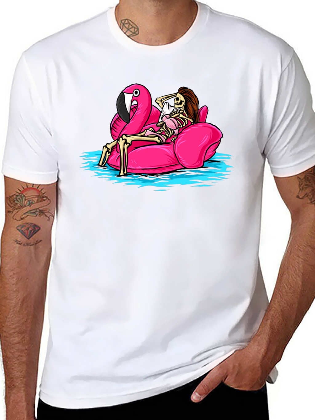 Skeleton Flamingo Pool Float T-Shirt