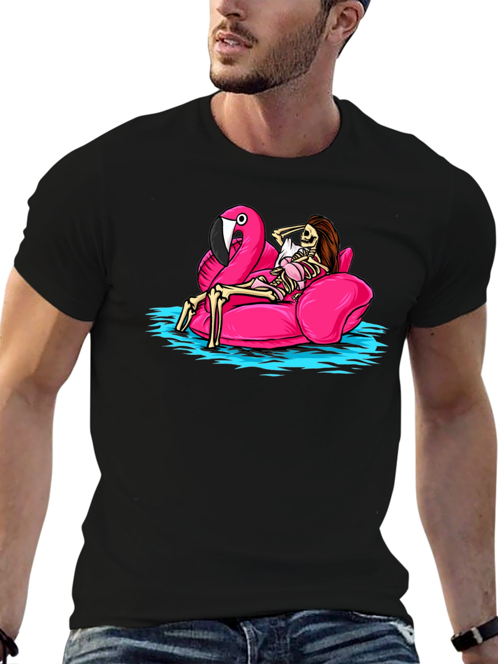 Skeleton Flamingo Pool Float T-Shirt