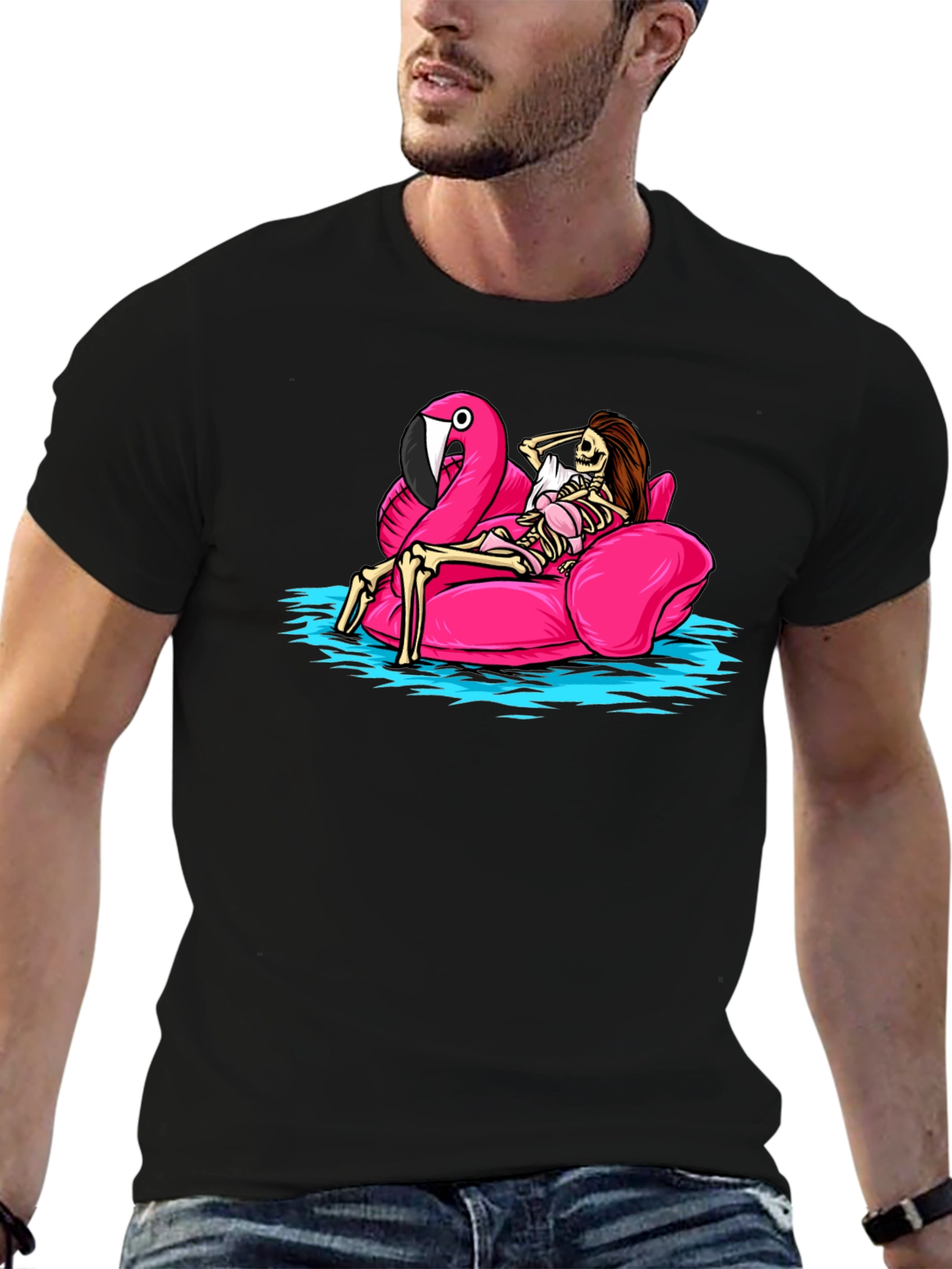Skeleton Flamingo Pool Float T-Shirt