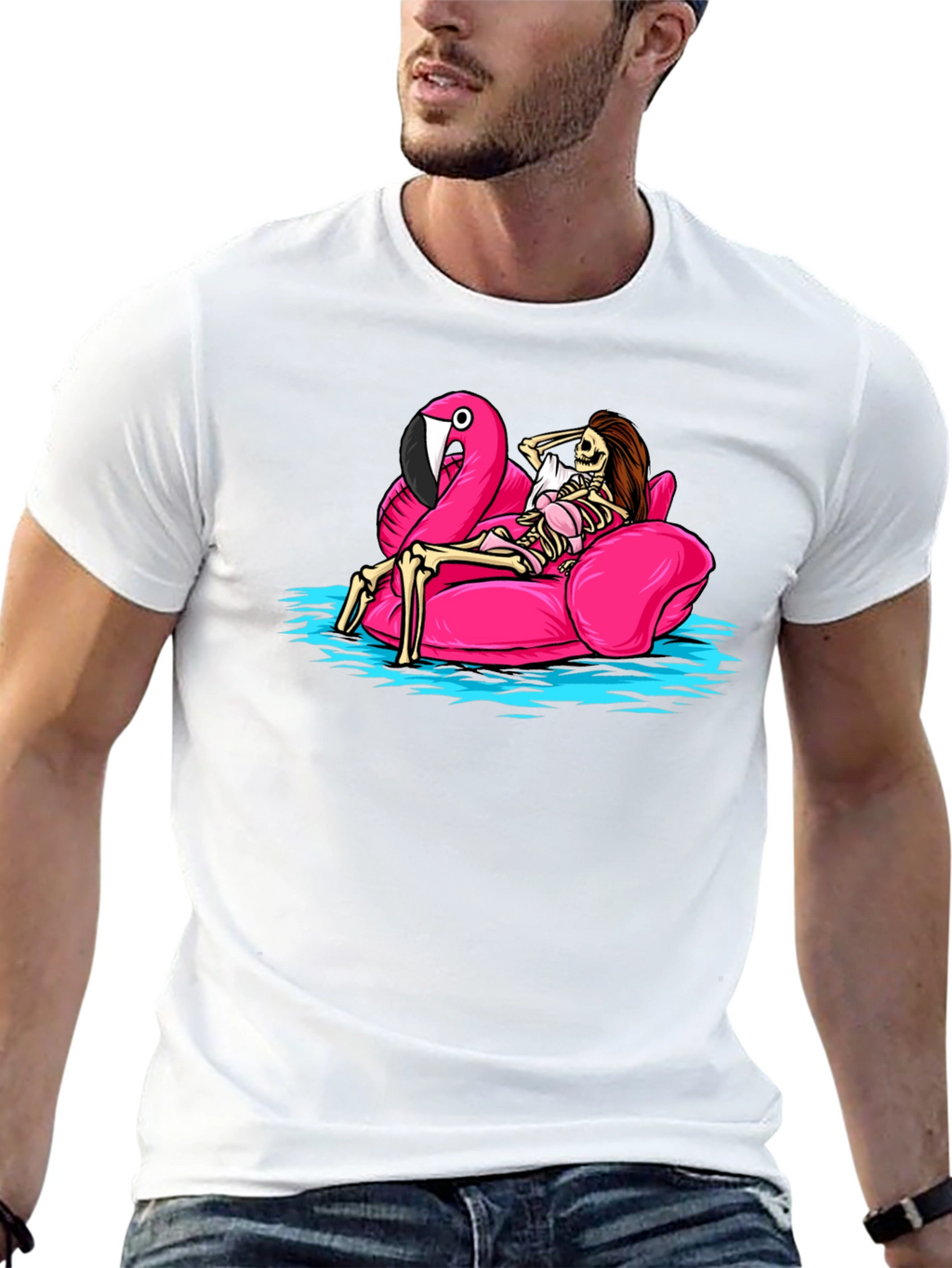 Skeleton Flamingo Pool Float T-Shirt
