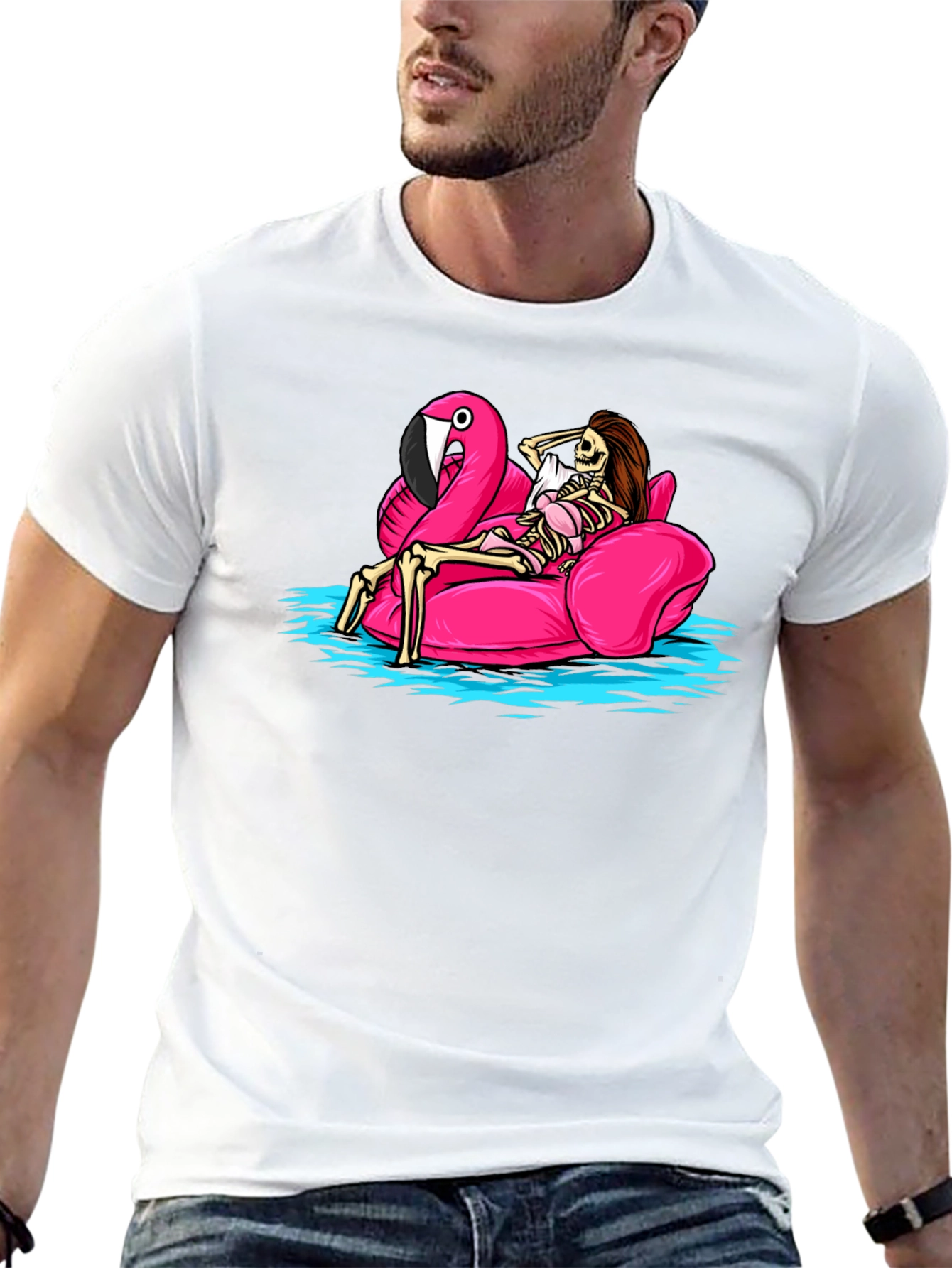 Skeleton Flamingo Pool Float T-Shirt