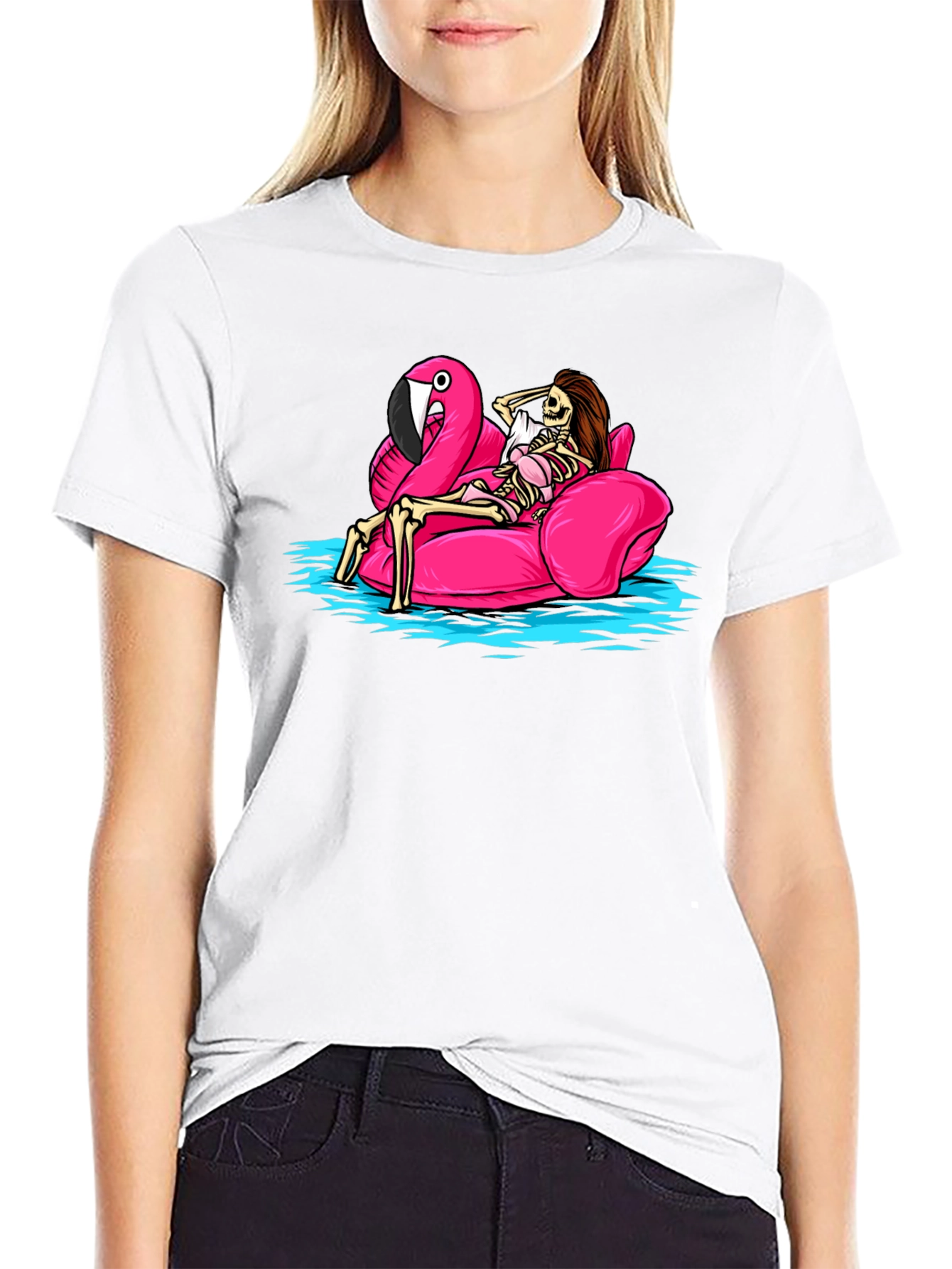 Skeleton Flamingo Pool Float T-Shirt