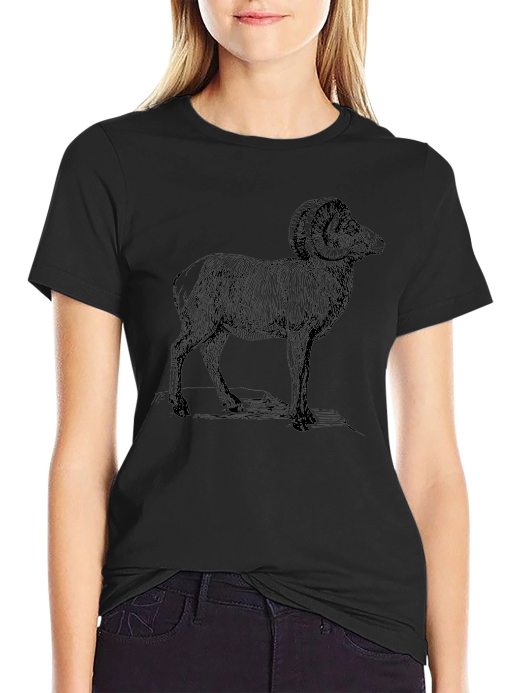 Ram Graphic Print Black T-Shirt