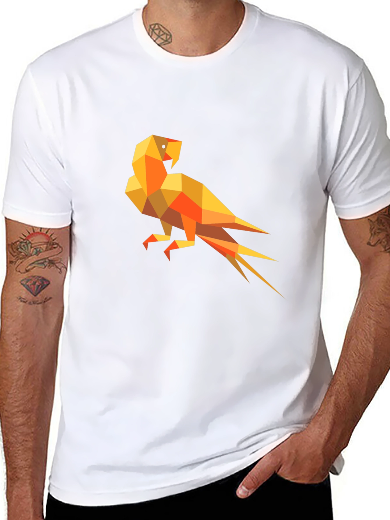 Geometric Parrot Graphic Tee - Modern Mens Black T-Shirt