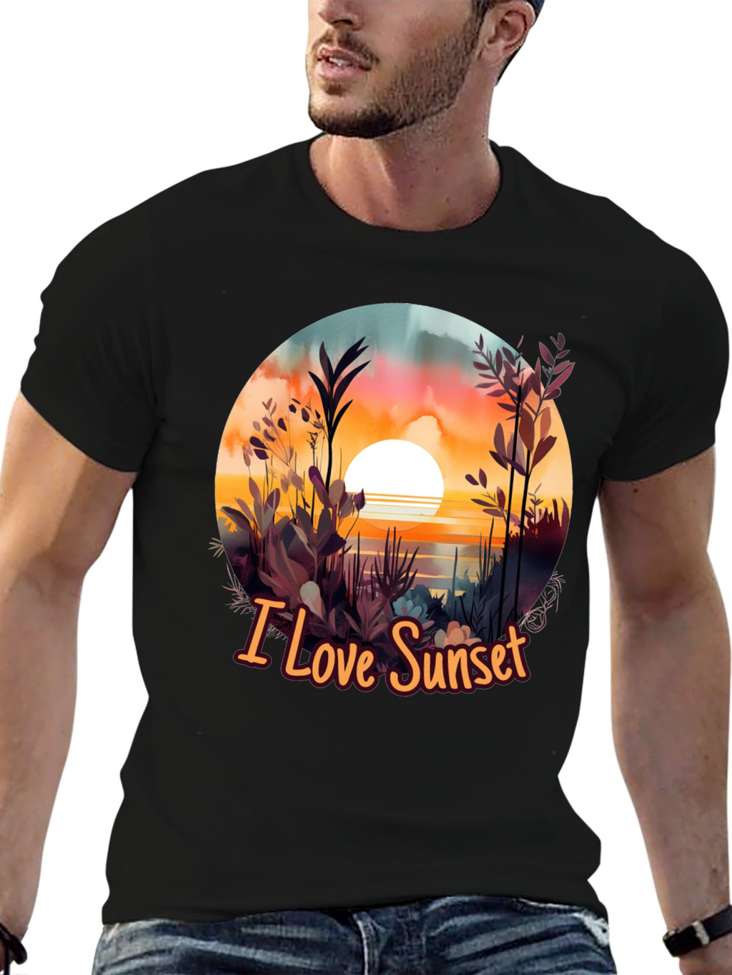 I Love Sunset Graphic Tee - Black