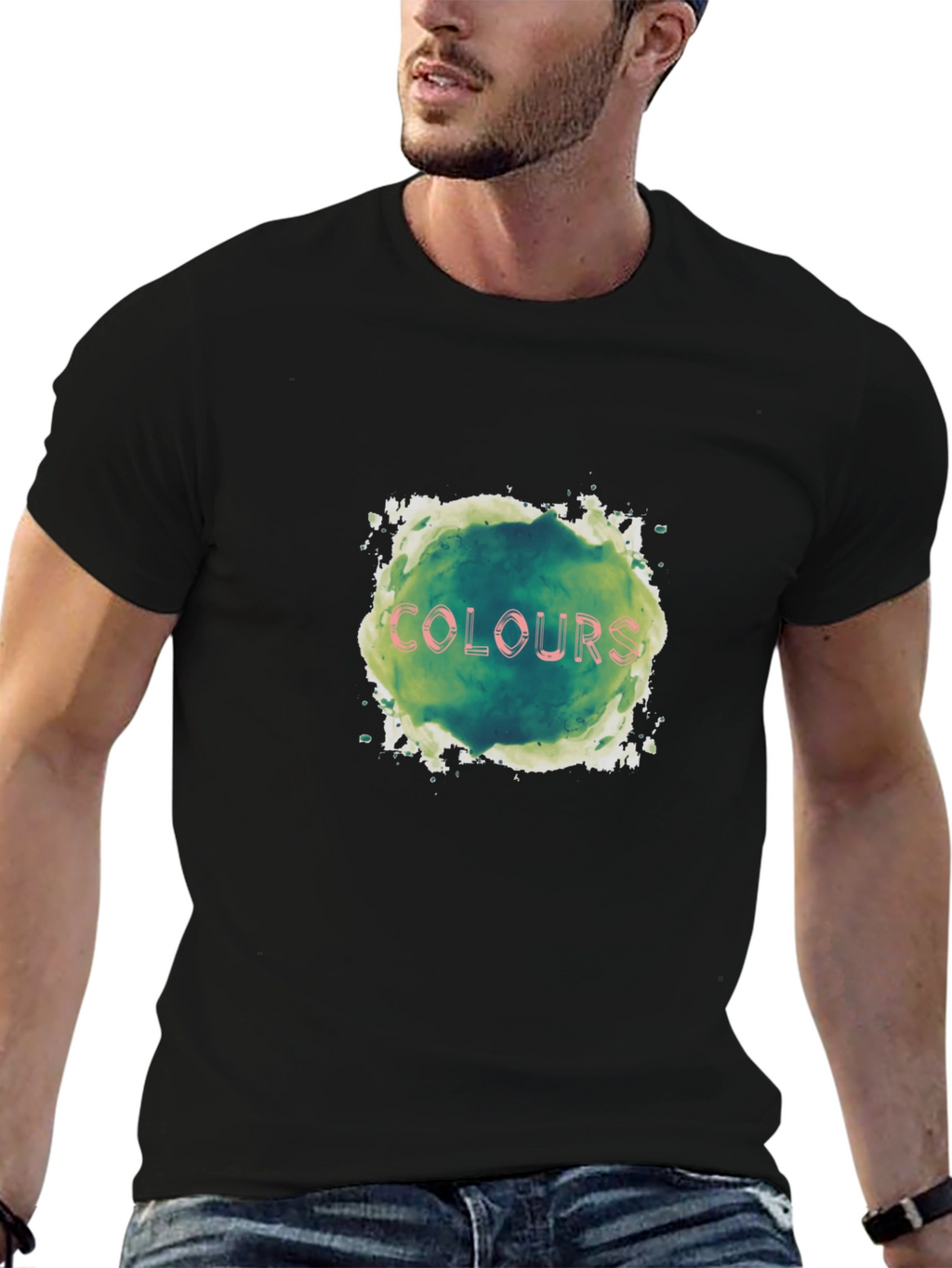 Mens Black T-Shirt - Colours Graphic