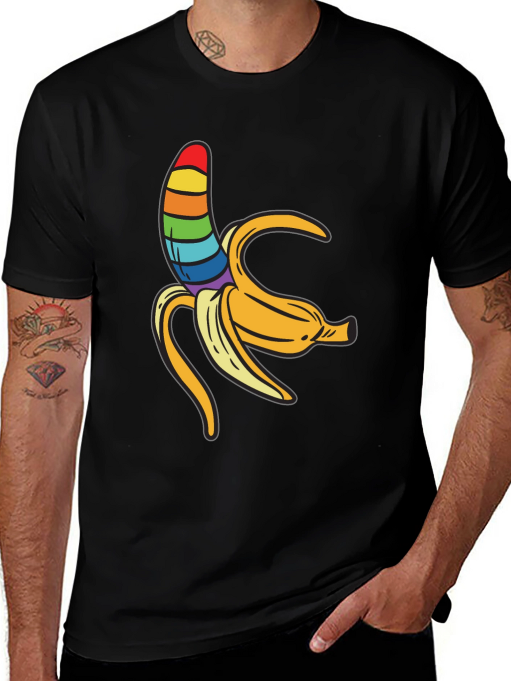 Rainbow Banana Graphic Tee - Unisex Black Shirt