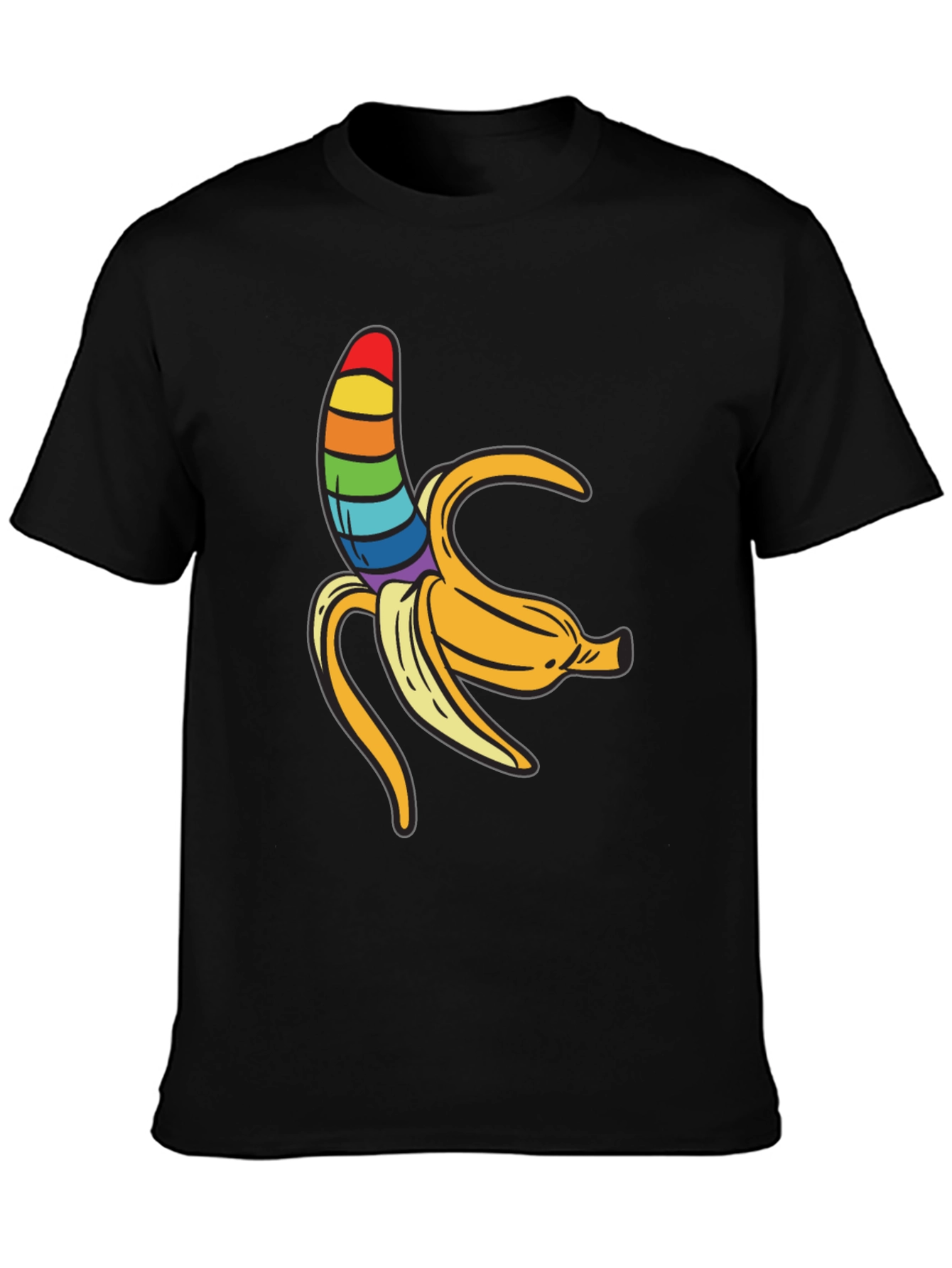 Rainbow Banana Graphic Tee - Unisex Black Shirt