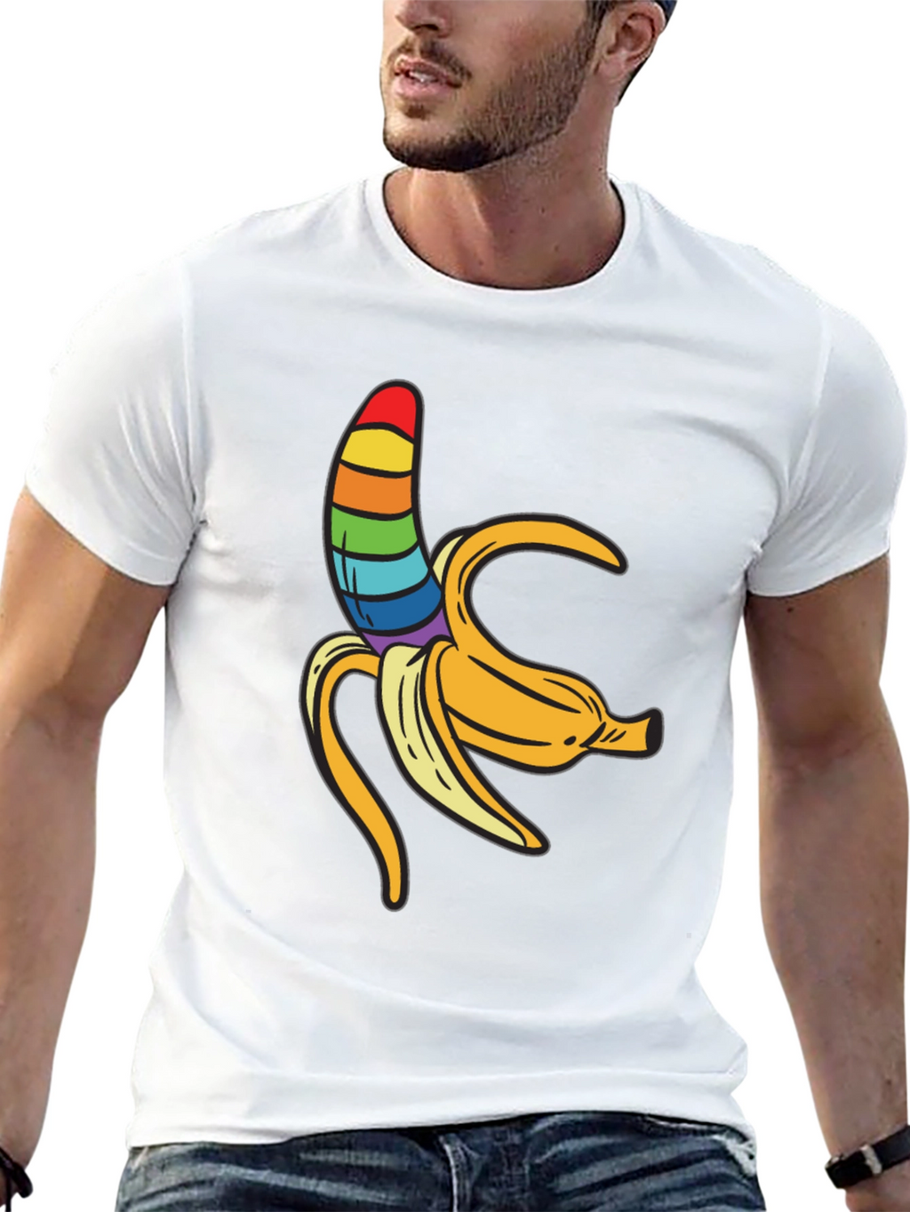 Rainbow Banana Graphic Tee - Unisex Black Shirt