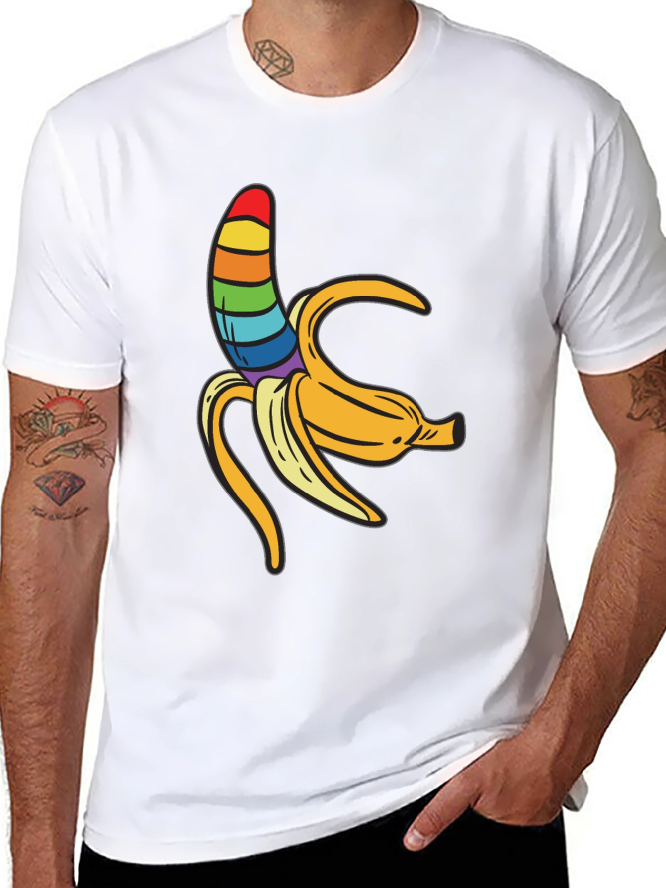 Rainbow Banana Graphic Tee - Unisex Black Shirt