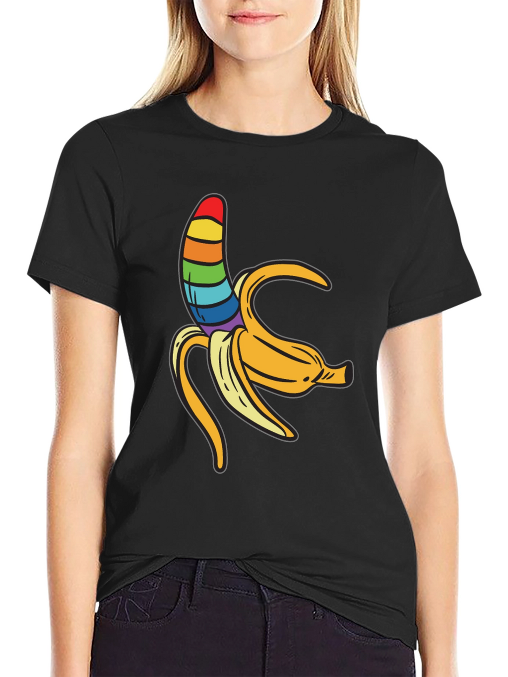 Rainbow Banana Graphic Tee - Unisex Black Shirt